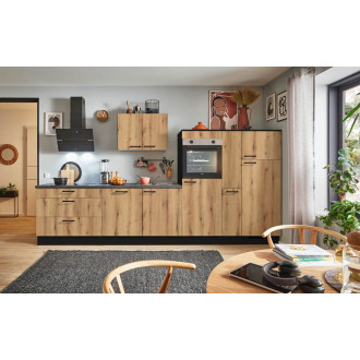 Kuchyňská linka se spotřebiči, dřezem a dřezovou baterií Naturel 370x60x92 cm mat evoke dub 672PKW5370GAR