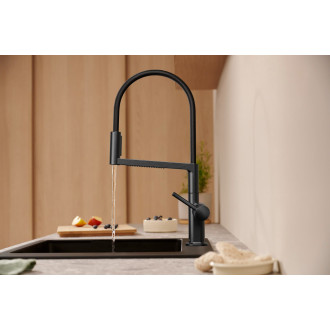 Dřezová baterie Hansgrohe Talis Select M54 PowderSpray s otočným ramínkem, 2 proudy kartáčovaný černý chrom 72813340