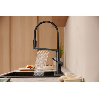 Dřezová baterie Hansgrohe Talis Select M54 PowderSpray s otočným ramínkem, 2 proudy kartáčovaný černý chrom 72813340