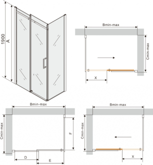 Mexen Omega výsuvná sprchová kabina 140 x 100 cm, průhledná, černá - 825-140-100-70-00