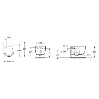 GLANZ závěsná WC mísa, Vortex Rimless, 36x52,5cm, bílá