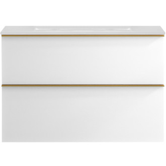 CERANO - Koupelnová skříňka pod umyvadlo s úchytkou Velora - bílá matná, zlatá úchytka - 70x49,8x46 cm