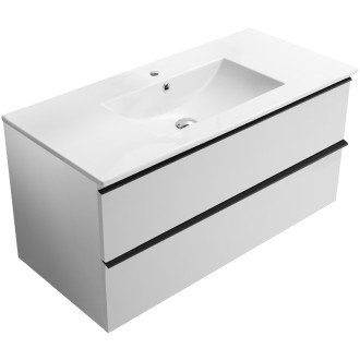 CERANO - Koupelnová skříňka pod umyvadlo s úchytkou Velora + keramické umyvadlo Todo - bílá matná, černá úchytka - 100x49,8x46 cm