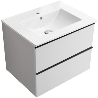 CERANO - Koupelnová skříňka pod umyvadlo s úchytkou Velora + keramické umyvadlo Todo - bílá matná, černá úchytka - 60x49,8x46 cm