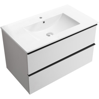 CERANO - Koupelnová skříňka pod umyvadlo s úchytkou Velora + keramické umyvadlo Todo - bílá matná, černá úchytka - 70x49,8x46 cm