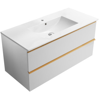 CERANO - Koupelnová skříňka pod umyvadlo s úchytkou Velora + keramické umyvadlo Todo - bílá matná, zlatá úchytka - 100x49,8x46 cm