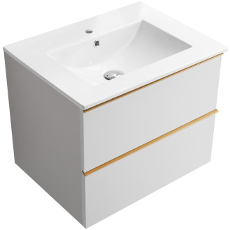 CERANO - Koupelnová skříňka pod umyvadlo s úchytkou Velora + keramické umyvadlo Todo - bílá matná, zlatá úchytka - 60x49,8x46 cm