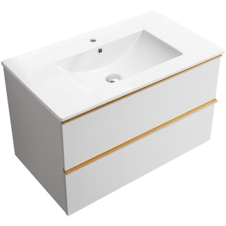 CERANO - Koupelnová skříňka pod umyvadlo s úchytkou Velora + keramické umyvadlo Todo - bílá matná, zlatá úchytka - 70x49,8x46 cm