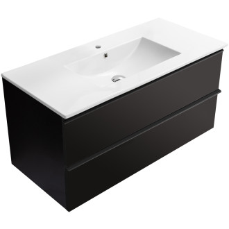 CERANO - Koupelnová skříňka pod umyvadlo s úchytkou Velora + keramické umyvadlo Todo - černá matná, černá úchytka - 100x49,8x46 cm