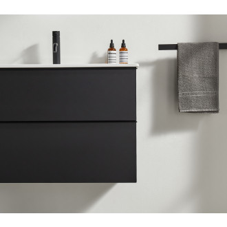 CERANO - Koupelnová skříňka pod umyvadlo s úchytkou Velora + keramické umyvadlo Todo - černá matná, černá úchytka - 100x49,8x46 cm