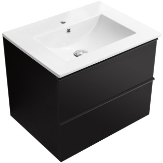 CERANO - Koupelnová skříňka pod umyvadlo s úchytkou Velora + keramické umyvadlo Todo - černá matná, černá úchytka - 60x49,8x46 cm