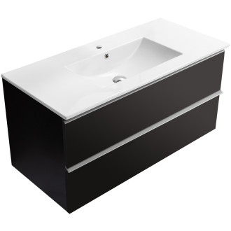 CERANO - Koupelnová skříňka pod umyvadlo s úchytkou Velora + keramické umyvadlo Todo - černá matná, chromová úchytka - 100x49,8x46 cm