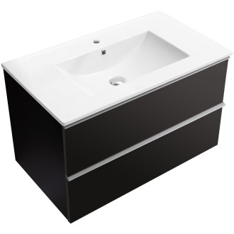CERANO - Koupelnová skříňka pod umyvadlo s úchytkou Velora + keramické umyvadlo Todo - černá matná, chromová úchytka - 70x49,8x46 cm