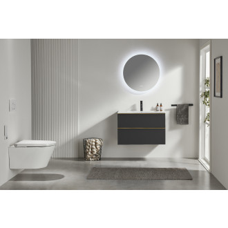 CERANO - Koupelnová skříňka pod umyvadlo s úchytkou Velora + keramické umyvadlo Todo - černá matná, zlatá úchytka - 60x49,8x46 cm