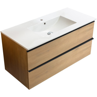 CERANO - Koupelnová skříňka pod umyvadlo s úchytkou Velora + keramické umyvadlo Todo - dub medový, černá úchytka - 100x49,8x46 cm