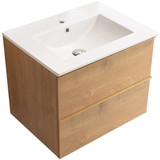 CERANO - Koupelnová skříňka pod umyvadlo s úchytkou Velora + keramické umyvadlo Todo - dub medový, zlatá úchytka - 60x49,8x46 cm