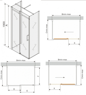 Mexen Omega 3stěnný sprchový kout, výsuvný 140x100, transp., chrom 825-140-100-01-00-3S