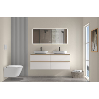 CERANO - Koupelnová skříňka pod umyvadlo s úchytkou Velora - bílá matná, zlatá úchytka - 140x49,8x45,2 cm