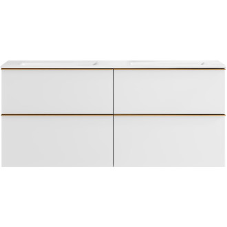 CERANO - Koupelnová skříňka pod umyvadlo s úchytkou Velora - bílá matná, zlatá úchytka - 160x49,8x45,2 cm