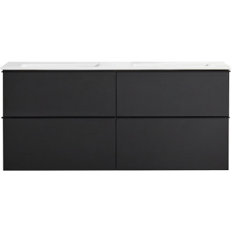 CERANO - Koupelnová skříňka pod umyvadlo s úchytkou Velora - černá matná, černá úchytka - 140x49,8x45,2 cm
