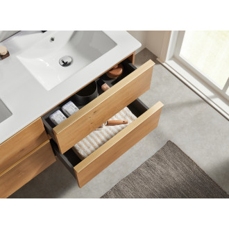 CERANO - Koupelnová skříňka pod umyvadlo s úchytkou Velora - dub medový, zlatá úchytka - 160x49,8x45,2 cm