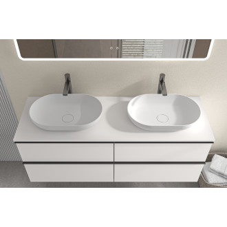 CERANO - Koupelnová skříňka pod umyvadlo s úchytkou/deskou pod umyvadlo Velora - 18 mm - bílá matná, černá úchytka - 140x49,8x45,2 cm