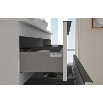 CERANO - Koupelnová skříňka pod umyvadlo s úchytkou/deskou pod umyvadlo Velora - 18 mm - bílá matná, černá úchytka - 140x49,8x45,2 cm