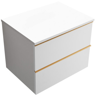 CERANO - Koupelnová skříňka pod umyvadlo s úchytkou/deskou pod umyvadlo Velora - 18 mm - bílá matná, zlatá úchytka - 60x49,8x46 cm