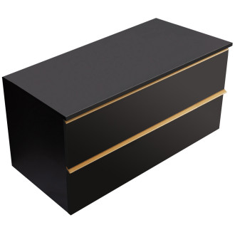 CERANO - Koupelnová skříňka pod umyvadlo s úchytkou/deskou pod umyvadlo Velora - 18 mm - černá matná, zlatá úchytka - 100x49,8x46 cm
