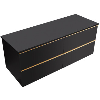 CERANO - Koupelnová skříňka pod umyvadlo s úchytkou/deskou pod umyvadlo Velora - 18 mm - černá matná, zlatá úchytka - 140x49,8x45,2 cm