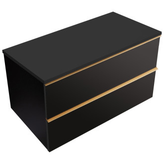 CERANO - Koupelnová skříňka pod umyvadlo s úchytkou/deskou pod umyvadlo Velora - 18 mm - černá matná, zlatá úchytka - 70x49,8x46 cm