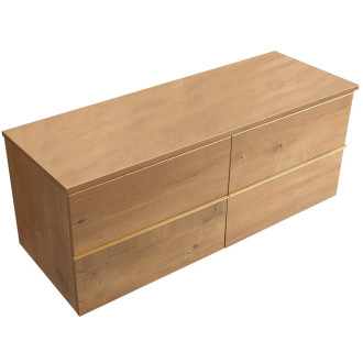 CERANO - Koupelnová skříňka pod umyvadlo s úchytkou/deskou pod umyvadlo Velora - 18 mm - dub medový, zlatá úchytka - 120x49,8x45,2 cm