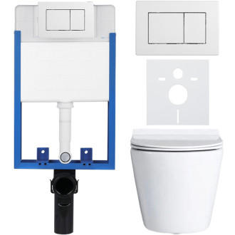 CERANO - Kompletní podomítkový WC set Dure - bílá lesklá - WC tlačítko Classic, bílé - k zazdění - 51x35 cm