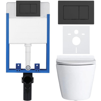 CERANO - Kompletní podomítkový WC set Dure - bílá lesklá - WC tlačítko Classic, černé matné - k zazdění - 51x35 cm