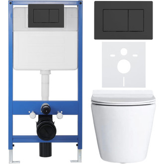 CERANO - Kompletní podomítkový WC set Dure - bílá lesklá - WC tlačítko Classic, černé matné - předstěnová instalace - 51x35 cm