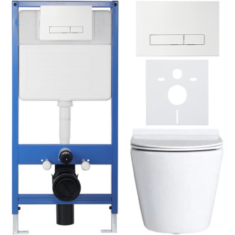 CERANO - Kompletní podomítkový WC set Dure - bílá lesklá - WC tlačítko Slim, bílé - předstěnová instalace - 51x35 cm