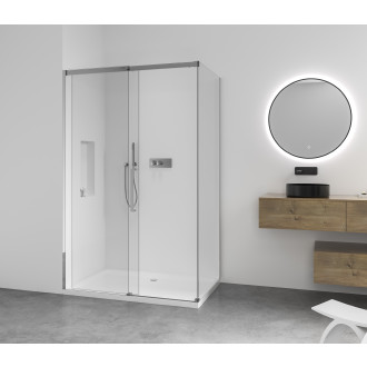 CERANO - Sprchový kout Lantono - pravá - 8 mm - černá matná, mléčné sklo - 130x80 cm - posuvný