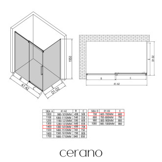 CERANO - Sprchový kout Lantono - pravá - 8 mm - černá matná, mléčné sklo - 140x70 cm - posuvný