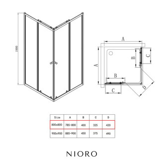 NIORO - Sprchový kout Fabrizio L/P - černá matná, transparentní sklo - 80x80 cm - posuvný - ROZBALENO