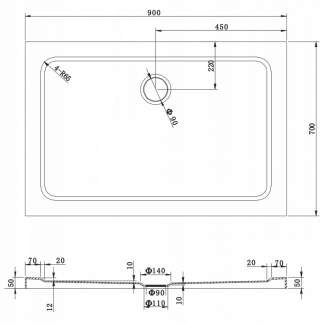 Mexen Lima skládací sprchový kout 70x90, transp., zlatá + vanička 856-070-090-50-00-4010