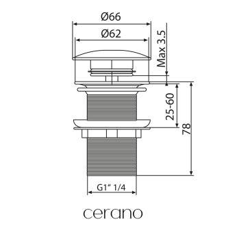 CERANO - Sifon umyvadlový - 5/4" - DN32 s výpustí click-clack s přepadem, chrom CER-665935