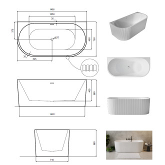 Volně stojící vana LEYA černá/bílá, sifon se štěrbinovým přepadem