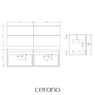 CERANO - Koupelnová skříňka Carole s deskou pod umyvadlo - 18 mm - dub medový - 141x49,8x46,5 cm
