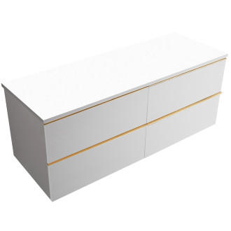 CERANO - Koupelnová skříňka pod umyvadlo s úchytkou/deskou pod umyvadlo Velora - 18 mm - bílá matná, zlatá úchytka - 138x49,8x45,2 cm