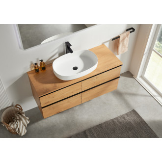 CERANO - Koupelnová skříňka pod umyvadlo s úchytkou/deskou pod umyvadlo Velora - 18 mm - dub medový, černá úchytka - 119x49,8x45,2 cm