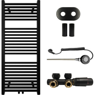 CERANO - Koupelnový radiátorový set Lincoln - kombinované výtápění, wifi tyč - středové připojení 50 mm - 366W - černá matná - 1200x500 mm