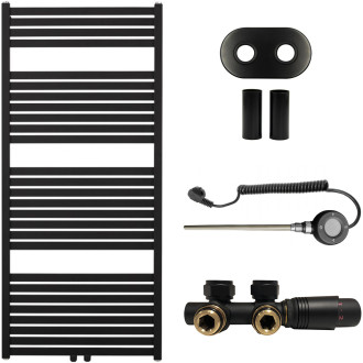 CERANO - Koupelnový radiátorový set Vincenzo - kombinované výtápění, wifi tyč - středové připojení 50 mm - 600W - černá matná - 1330x600 mm