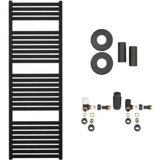 CERANO - Koupelnový radiátorový set Vincenzo - ústřední vytápění - boční připojení - 500W - černá matná - 1330x450 mm