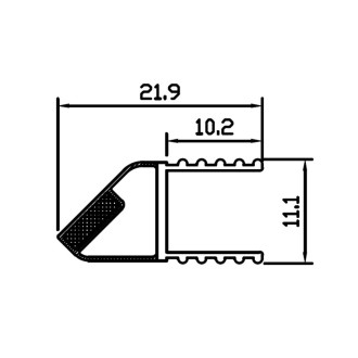 Magnetický těsnící profil 45°, na sklo 8mm, délka 2 bm
