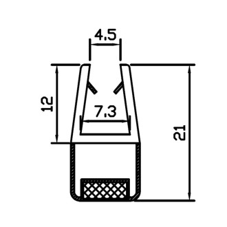 Magnetický těsnící profil 90°, na sklo 6mm, délka 2 bm